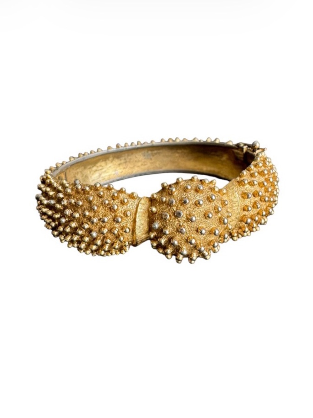 Vintage Monet Hinged Bangle Bracelet Textured Gold Tone Statement
